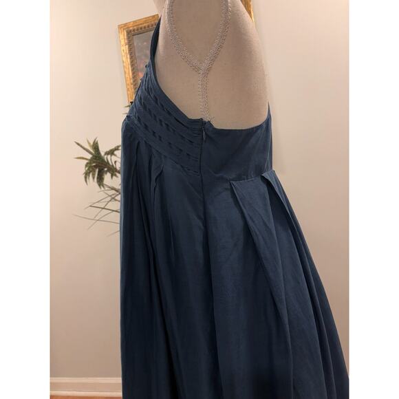 Zara Basic A-Line Dress Women Medium Blue Viscose Pleated Sleeveless Side Zipper - Picture 5 of 12